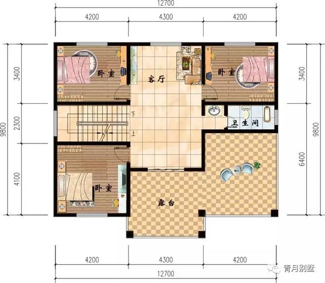 12.7×9.8米三層別墅設計圖，簡單實用，主體造價45萬，帶有大露臺。