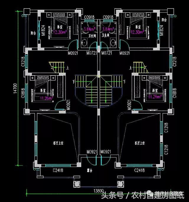 五棟兄弟雙拼別墅設(shè)計(jì)圖，3款共堂屋，一款帶門(mén)面，單戶最低16萬(wàn)