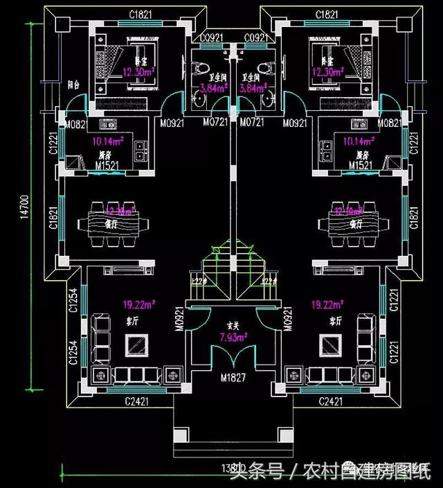 五棟兄弟雙拼別墅設(shè)計(jì)圖，3款共堂屋，一款帶門(mén)面，單戶最低16萬(wàn)