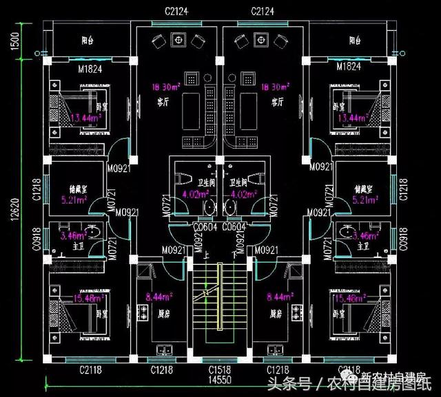 五棟兄弟雙拼別墅設(shè)計(jì)圖，3款共堂屋，一款帶門(mén)面，單戶最低16萬(wàn)
