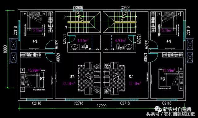五棟兄弟雙拼別墅設(shè)計(jì)圖，3款共堂屋，一款帶門(mén)面，單戶最低16萬(wàn)