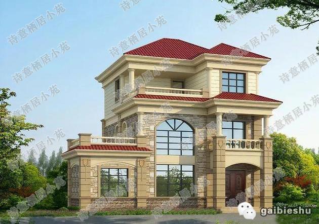 三層新農(nóng)村住宅設(shè)計圖，占地100平，采用框架結(jié)構(gòu)，主體造價30萬，附有建成效果圖