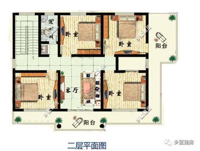 二層現代風格農村自建房設計圖，黃墻紅頂醒目又溫馨，大家都要這樣建！