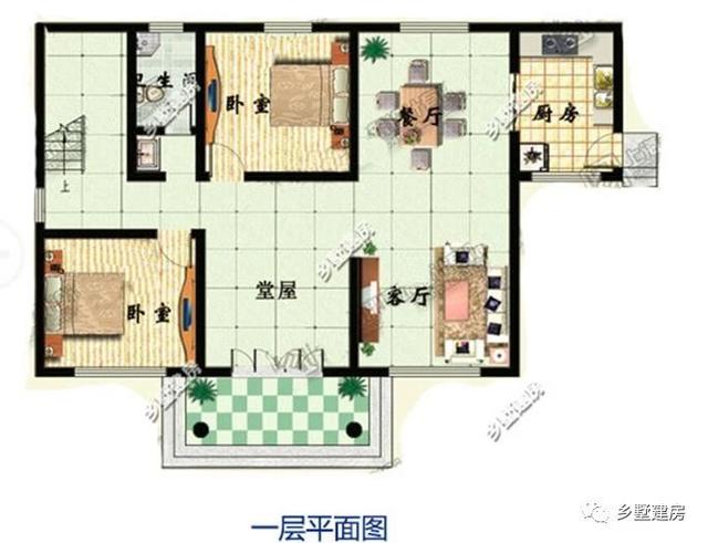 二層現代風格農村自建房設計圖，黃墻紅頂醒目又溫馨，大家都要這樣建！