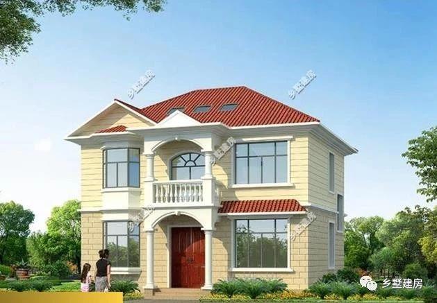 二層現代風格農村自建房設計圖，黃墻紅頂醒目又溫馨，大家都要這樣建！