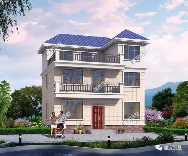 一棟三層現代農村別墅圖，不過于奢侈豪華，而且造價適中美觀實用，給你一個溫暖的家