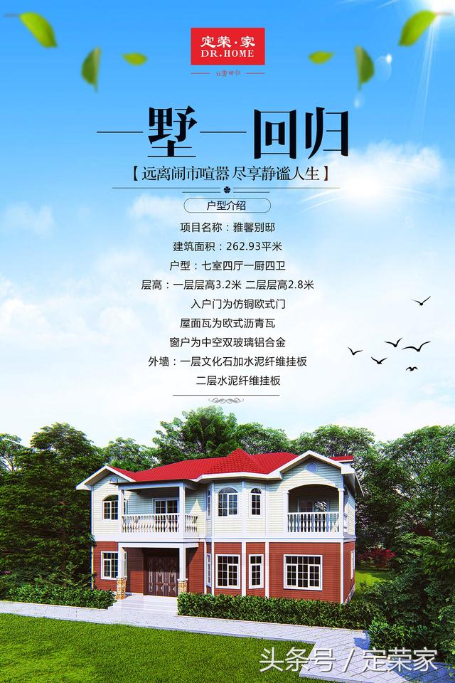 帶車庫雙層實用別墅戶型圖，造型莊重但又不失活潑，整體給人以大氣之感