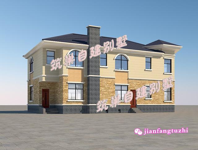 二層帶煙囪農村自建別墅設計圖，磚混結構18x10米160平米，主體造價25萬