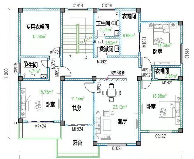 三層15×12米框架結構農村房屋設計效果圖，二三層均設有大露臺