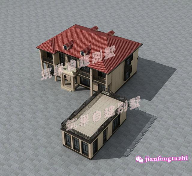 二層農(nóng)村自建別墅設(shè)計(jì)圖18x12米，室外廚房+外樓梯，造價(jià)只要40萬