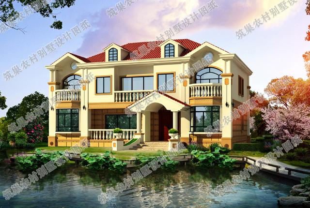 二層雙拼別墅全套施工效果圖，室內布局對稱設計，空間劃分合理，外立面溫暖大氣，一起來看看