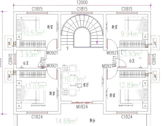 一款設(shè)計(jì)極其精巧的二層農(nóng)村小別墅設(shè)計(jì)圖，開間進(jìn)深12*9米6間臥室主體造價(jià)25萬