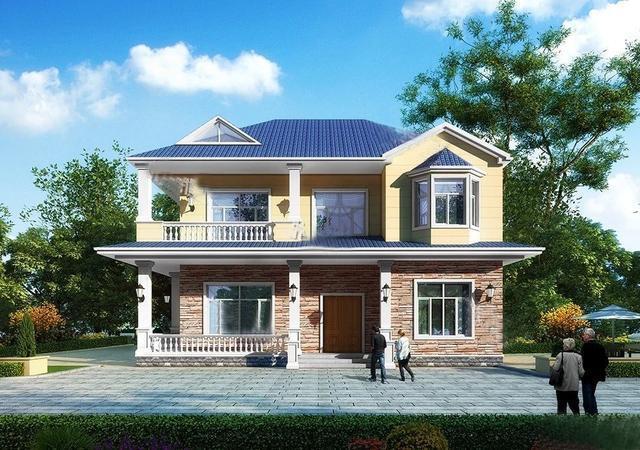 農村二層別墅圖，造價低造型美，清新靚麗的氣質，和鄉村田園氣息非常吻合