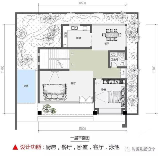 看多了形形色色的歐式住宅，換個樸素簡約帶內院泳池和書房的現代別墅戶型圖看一看