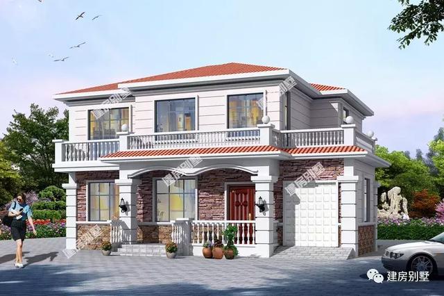 三棟帶車庫的農村別墅圖，車庫對于愛車一族真的是很重要，外觀也很漂亮