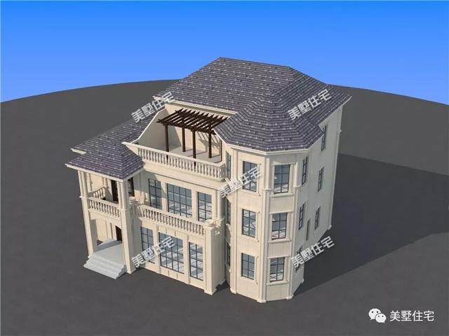 13X15米時尚的3層歐式風格別墅戶型圖，旋轉樓梯+挑空客廳，年輕人眼中的潮流典型