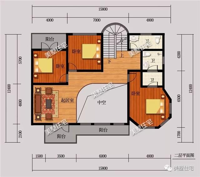13X15米時尚的3層歐式風格別墅戶型圖，旋轉樓梯+挑空客廳，年輕人眼中的潮流典型