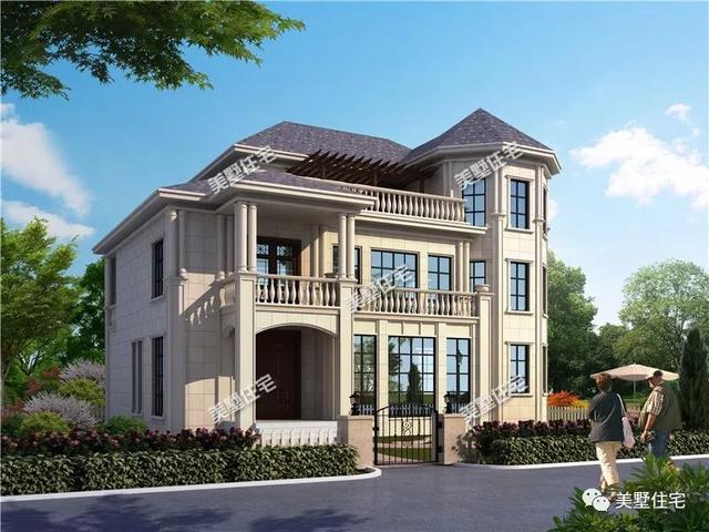 13X15米時尚的3層歐式風格別墅戶型圖，旋轉樓梯+挑空客廳，年輕人眼中的潮流典型