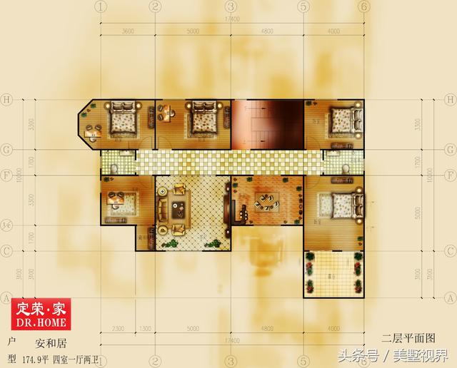 三層的農村自建別墅戶型圖，帶車庫露臺，除了8個臥室，還設有會客廳、茶室、書房、娛樂室、休閑室等，外觀霸氣，功能齊備完美