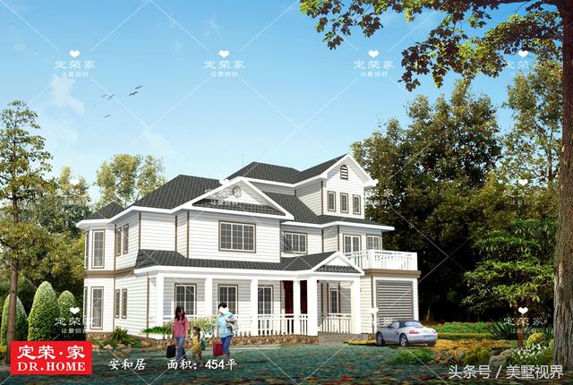 三層的農村自建別墅戶型圖，帶車庫露臺，除了8個臥室，還設有會客廳、茶室、書房、娛樂室、休閑室等，外觀霸氣，功能齊備完美