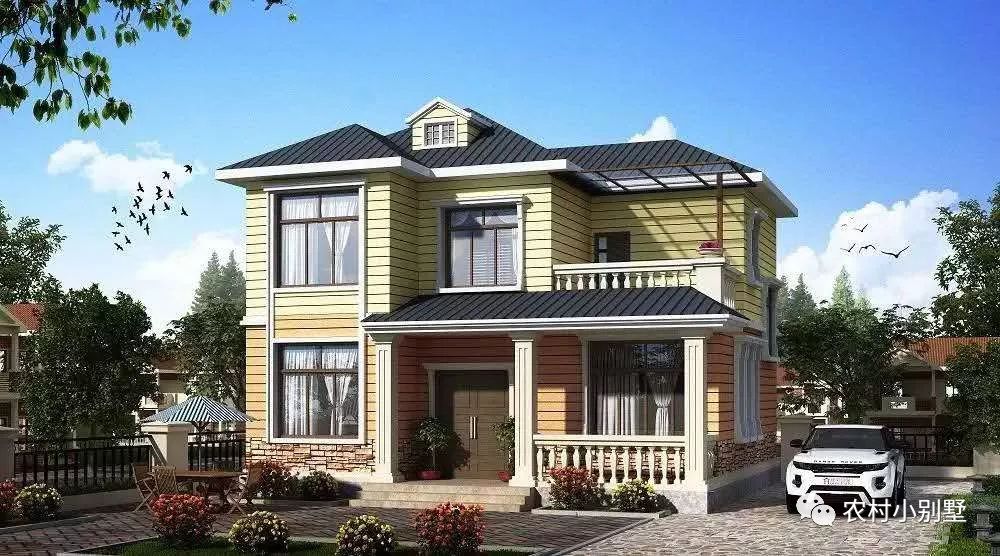 10.1X9.3米簡約清新美式二層農村小別墅圖，戶型實用