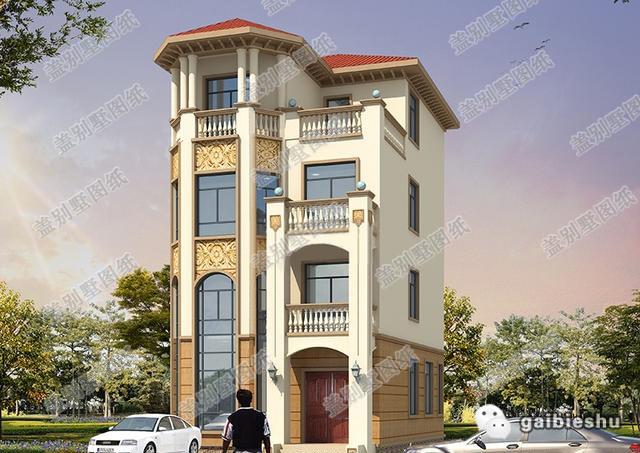 集奢華與實用為一體的帶挑空客廳四層農村別墅設計圖紙，35萬8×12米，很不錯