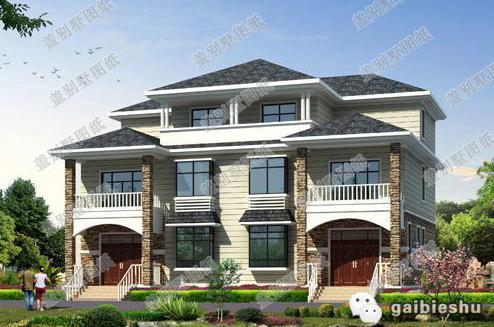 二層雙拼別墅設計圖，對稱式設計和布局，增加建筑的整潔大氣感，主體造價40萬。