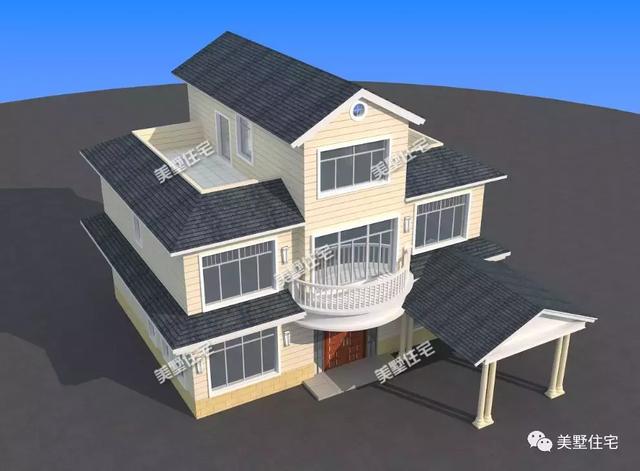 三層歐式別墅設計圖，造型簡約卻氣質獨特，室外帶涼亭，創造出讓您享受鄉間美好時光的理想居所