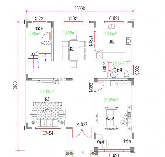三層簡歐新農村自建房設計圖，開間進深10米×12.1米，外觀富氣華貴。