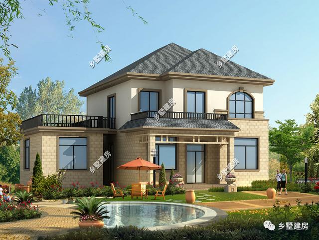 這款別墅設(shè)計圖花30萬就能建，帶水池，有花草綠植