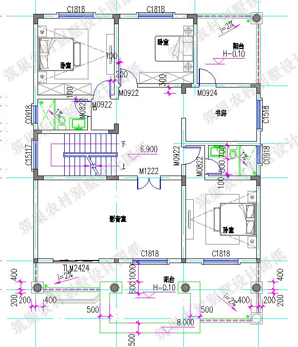 復式四層農村別墅全套施工效果圖，大氣漂亮，12×16米4廳9臥，設計感十足