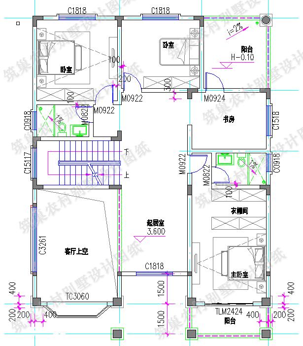 復式四層農村別墅全套施工效果圖，大氣漂亮，12×16米4廳9臥，設計感十足