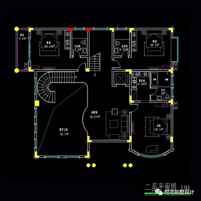 適合農村自建的18x16米帶電梯和多陽臺露臺的復式別墅設計圖，7室4廳，大大的滿足了生活需要