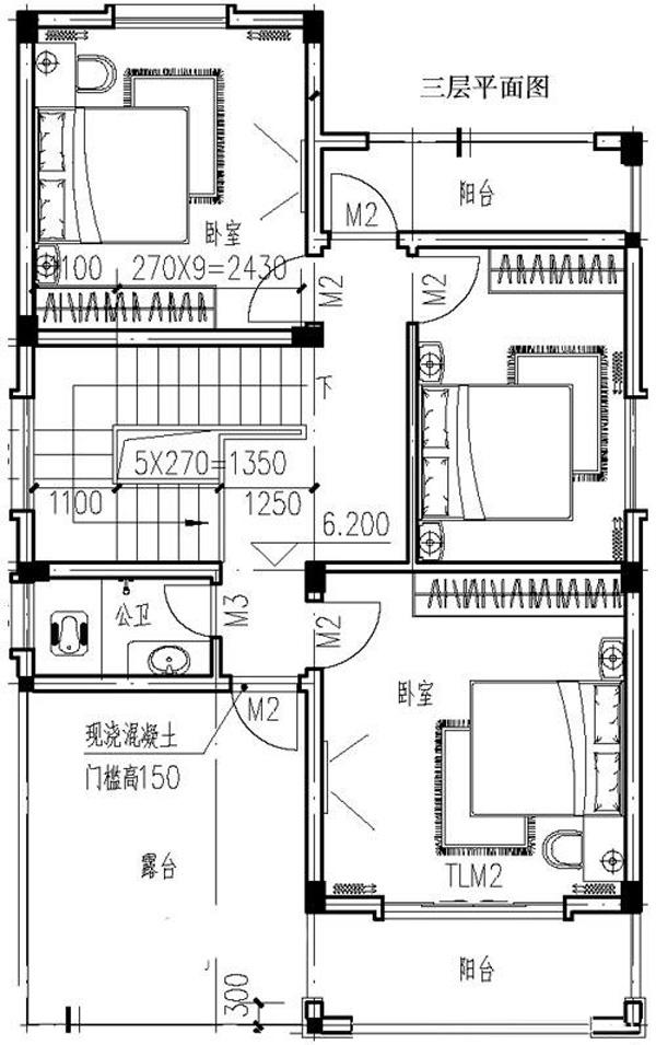 傳統中式風格三層別墅設計圖，帶車庫，帶后院