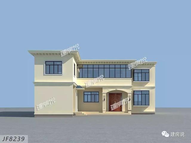 三款農村自建別墅設計圖，帶露臺和院子，一家人坐在院子里其樂融融