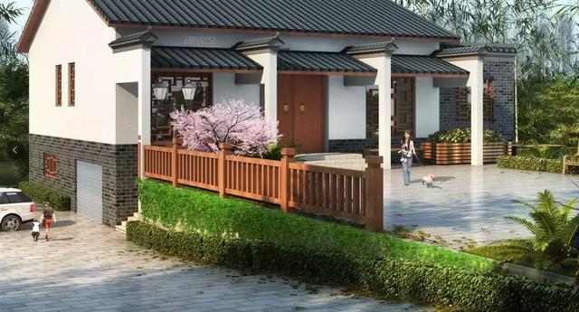 三款農村自建別墅設計圖，帶露臺和院子，一家人坐在院子里其樂融融