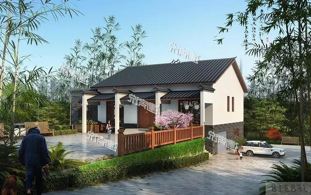 三款農村自建別墅設計圖，帶露臺和院子，一家人坐在院子里其樂融融