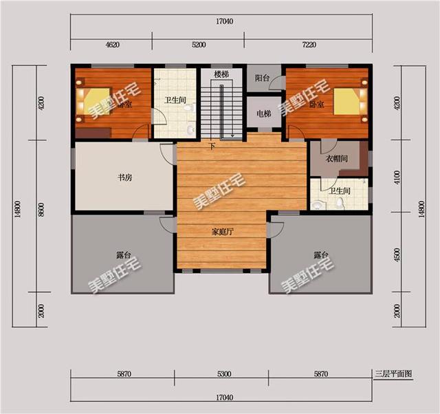 三層歐式農村別墅設計圖，電梯+書房+露臺，為自己提高一下生活品質