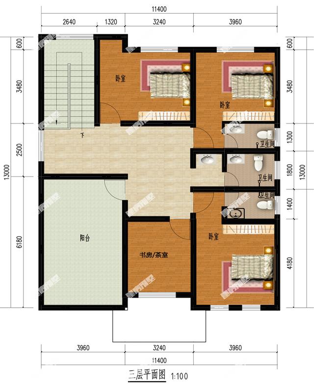 帶挑空客廳的三層別墅設(shè)計(jì)圖，整體空間感強(qiáng)