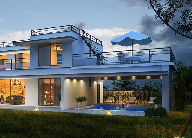 現(xiàn)代風(fēng)別墅設(shè)計(jì)圖，帶私家泳池，帶庭院，這種舒適悠閑的生活你向往么