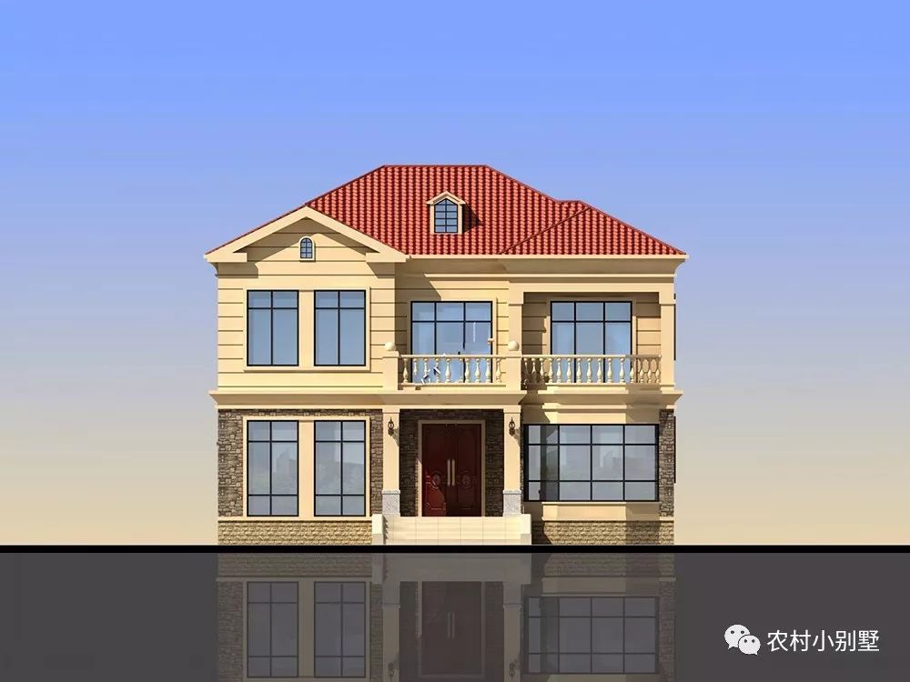 12X11米美式雙層農村別墅設計圖，落地采光窗+坡屋頂