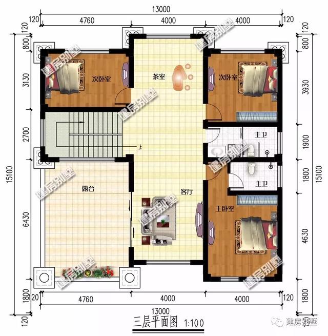 三層13×15.1米農(nóng)村別墅設(shè)計圖，帶旋轉(zhuǎn)樓梯+架空層設(shè)計，不是一般的氣派。