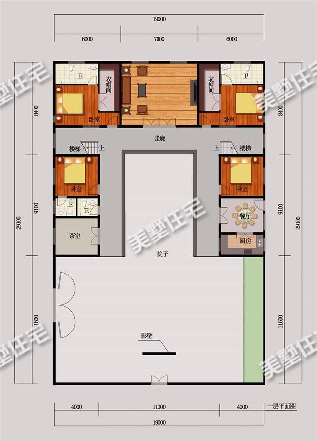 二層中式風格別墅設計圖，19x17米，9室3廳自帶小院，中式才是國人最愛！