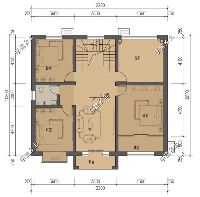 12X11米簡歐式別墅設計圖，整體方正簡約，大方得體，建在鄉(xiāng)村不顯張揚，簡約中又不乏精致。