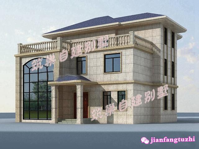 三層15x13米中空農(nóng)村自建框架結(jié)構(gòu)別墅設(shè)計(jì)圖，帶旋轉(zhuǎn)樓梯，簡(jiǎn)單實(shí)用。