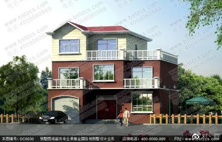 三層農村別墅設計圖，占地135.54平方米，帶車庫。