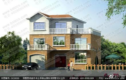 三層農村別墅設計圖，占地135.54平方米，帶車庫。