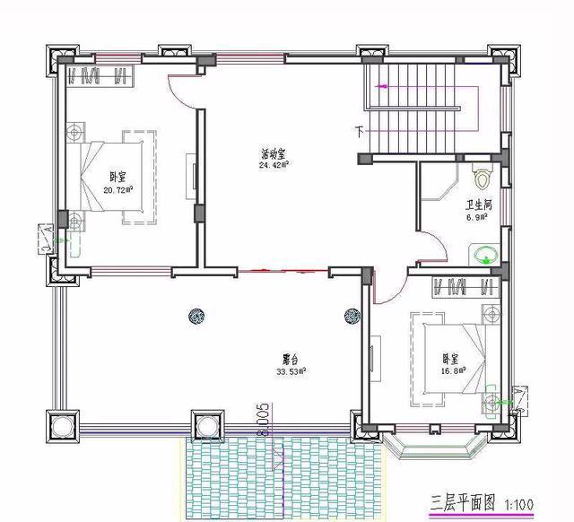 新農村三層別墅設計圖，占地120平方米，帶露臺，造價35萬。