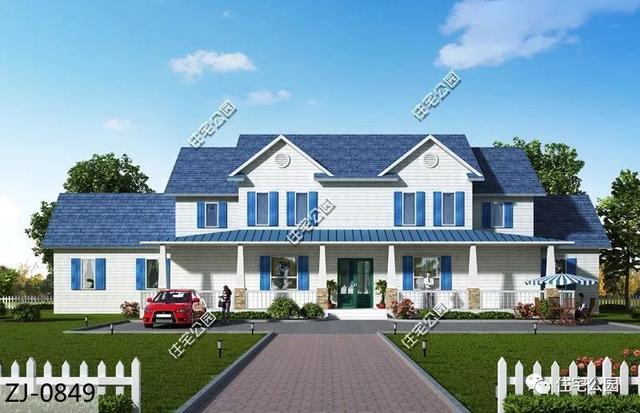 美式二層農(nóng)村別墅設(shè)計圖，6室2廳，外觀清爽簡約，你喜歡這樣的嗎？