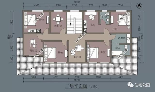 美式二層農(nóng)村別墅設(shè)計圖，6室2廳，外觀清爽簡約，你喜歡這樣的嗎？